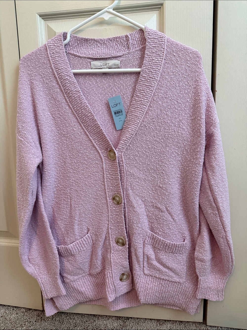 LOFT Light Pink Bouclé V-Neck Button Front Cardigan